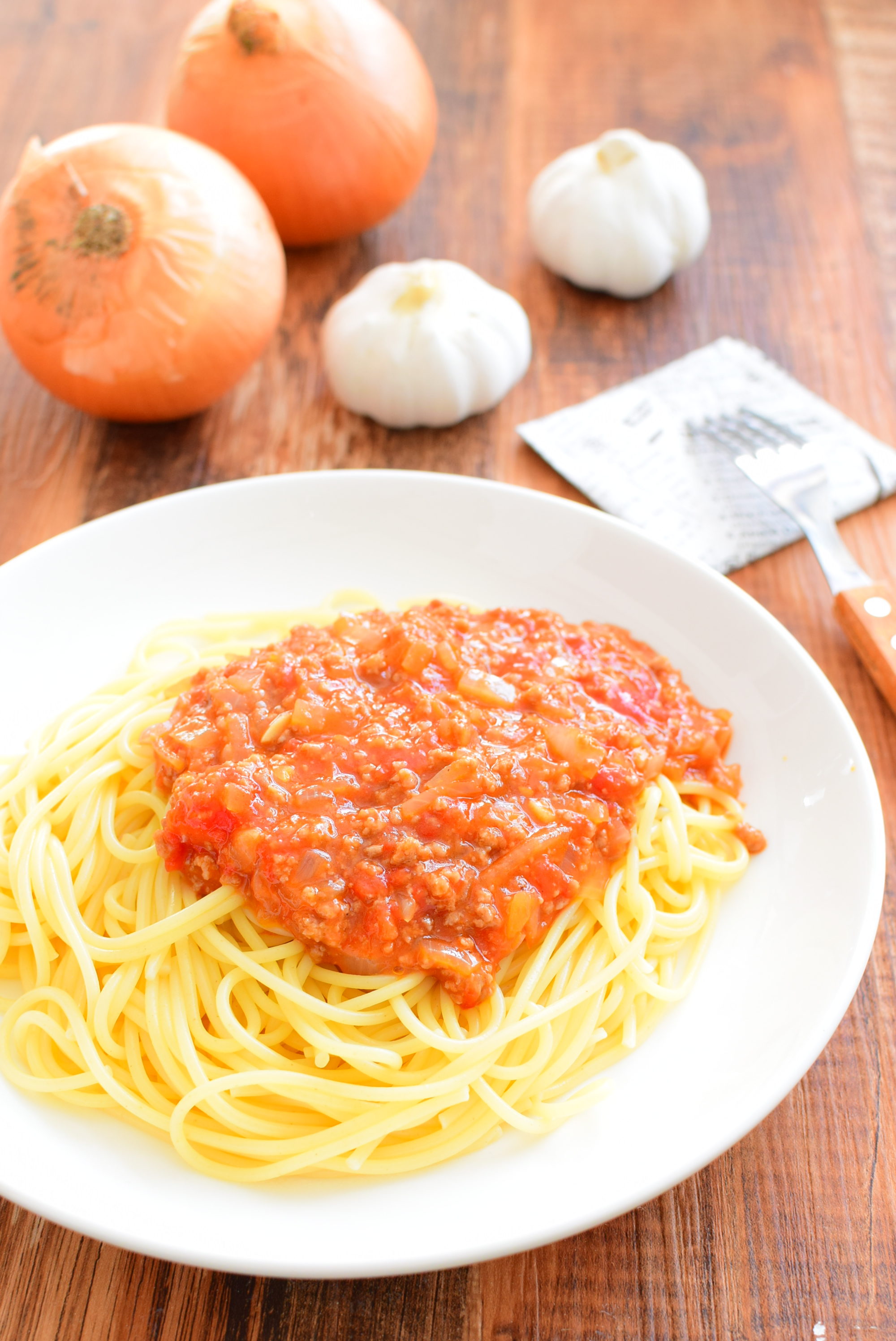 ホールトマトで作る！ミートソーススパゲッティーのレシピの写真