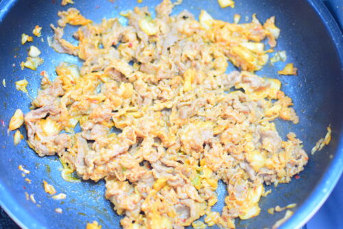 キムチ漬け牛肉しょうゆ炒めのレシピの写真