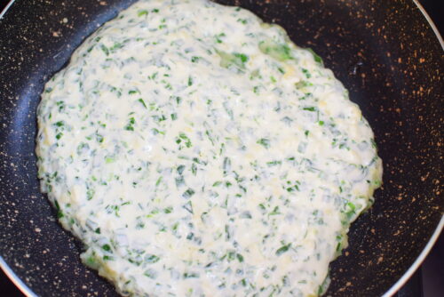 マヨネーズ＆チーズ入り！卵なしニラチヂミのレシピの写真