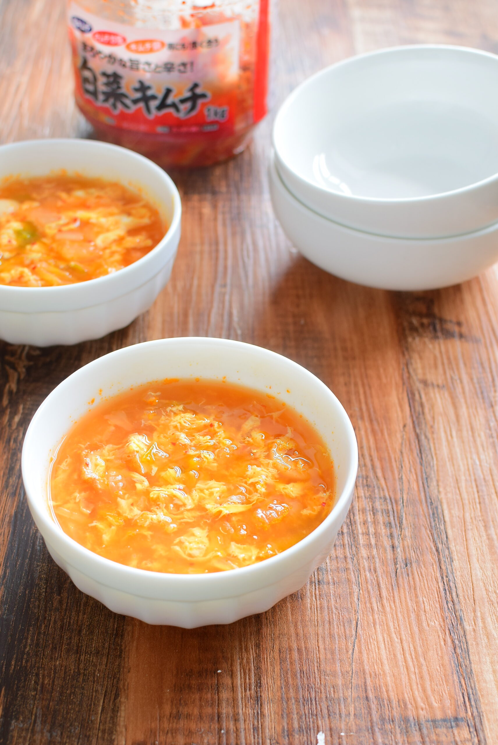 キムチ入りたまご味噌スープのレシピの写真