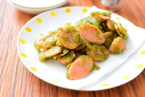 【一味唐辛子でピリ辛】魚肉ソーセージの磯辺焼きの写真