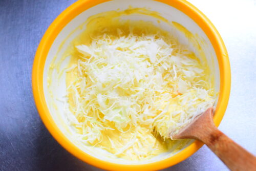 残ったポテトサラダで作る簡単お好み焼きのレシピの写真