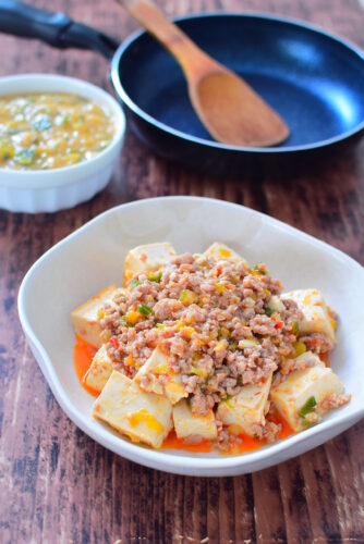 豆腐とひき肉のねぎ味噌炒めのレシピの写真