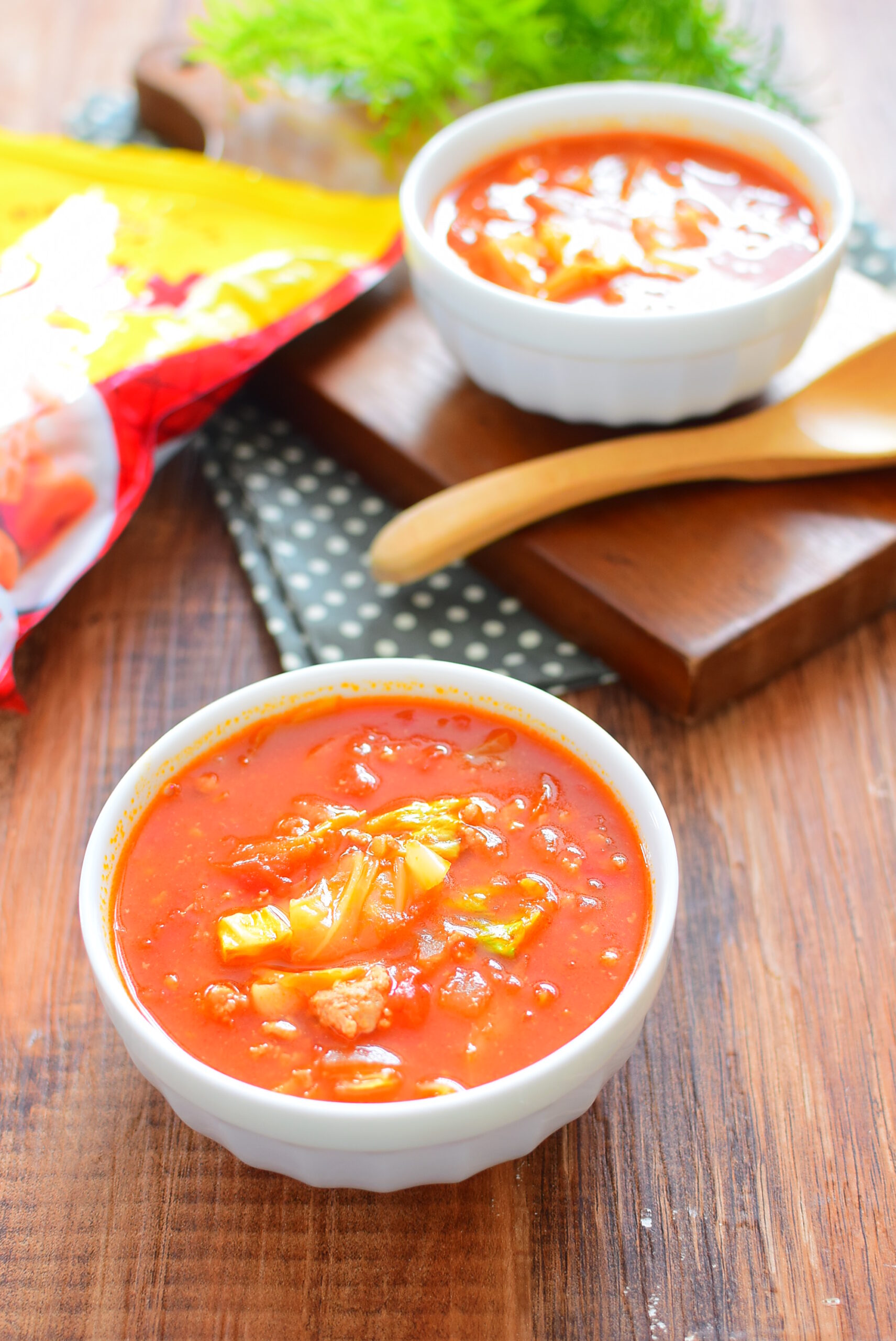【ミートソースのリメイク】キャベツのトマトスープ風のレシピの写真