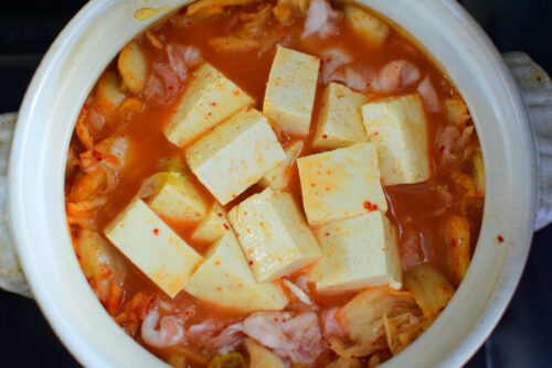 ピリ辛♪豚キムチ煮込み豆腐のレシピの写真